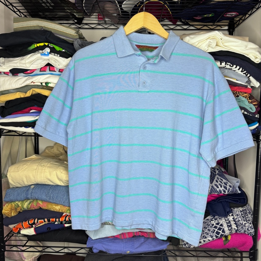 Vintage Striped Oakton Limited Cropped Style Polo Shirt Men Size XL